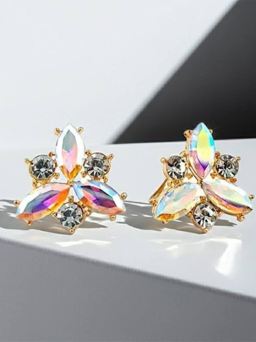 Aurora Crystal Cluster Stud Earrings - Gold